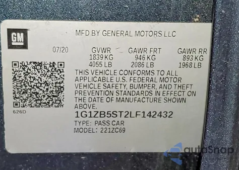 2020 Chevrolet Malibu Ls z USA, uszkodzony, nr VIN 1G1ZB5ST2LF142432